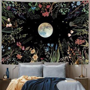 Garden Tapestry Moon Tapestry Flower Tapestry Colorful Plants Tapestry